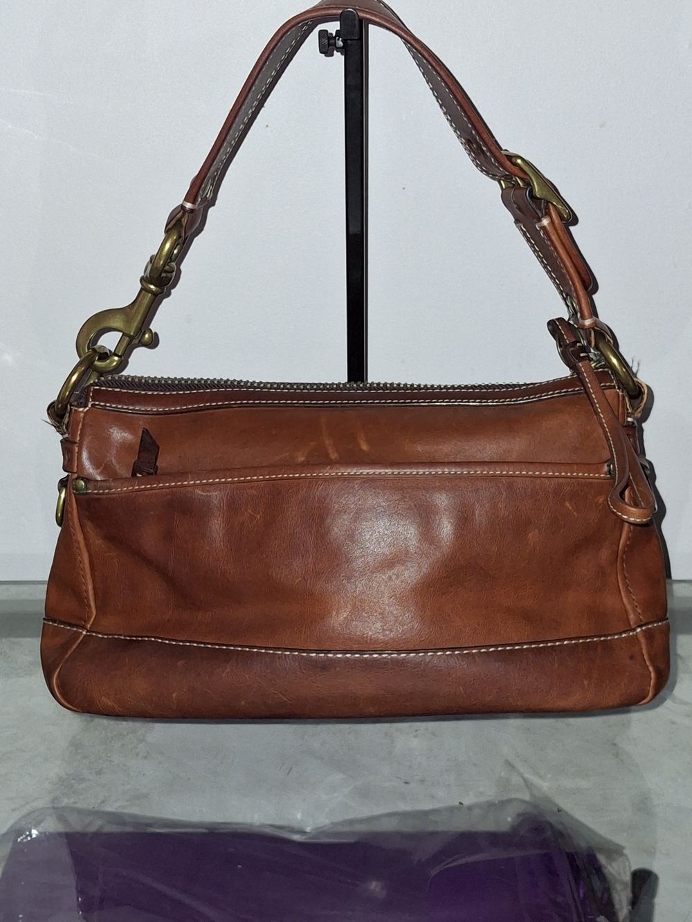 Coach Saddle Brown Leather Shoulder Bag with Brass Hardware - Picture 2 of 4